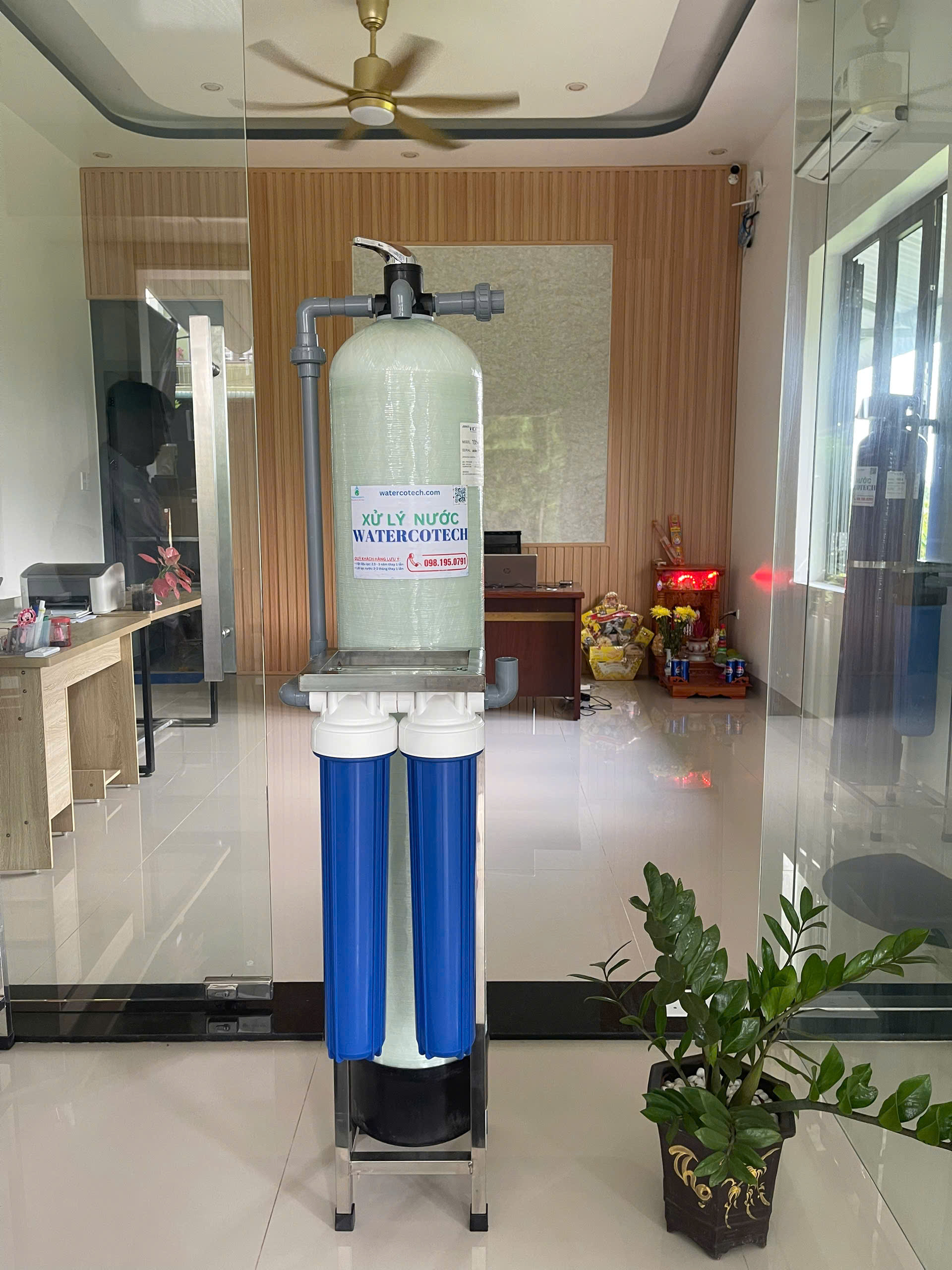 Hệ lọc 1 cột composite + 1 van tay + 2 cốc gầy