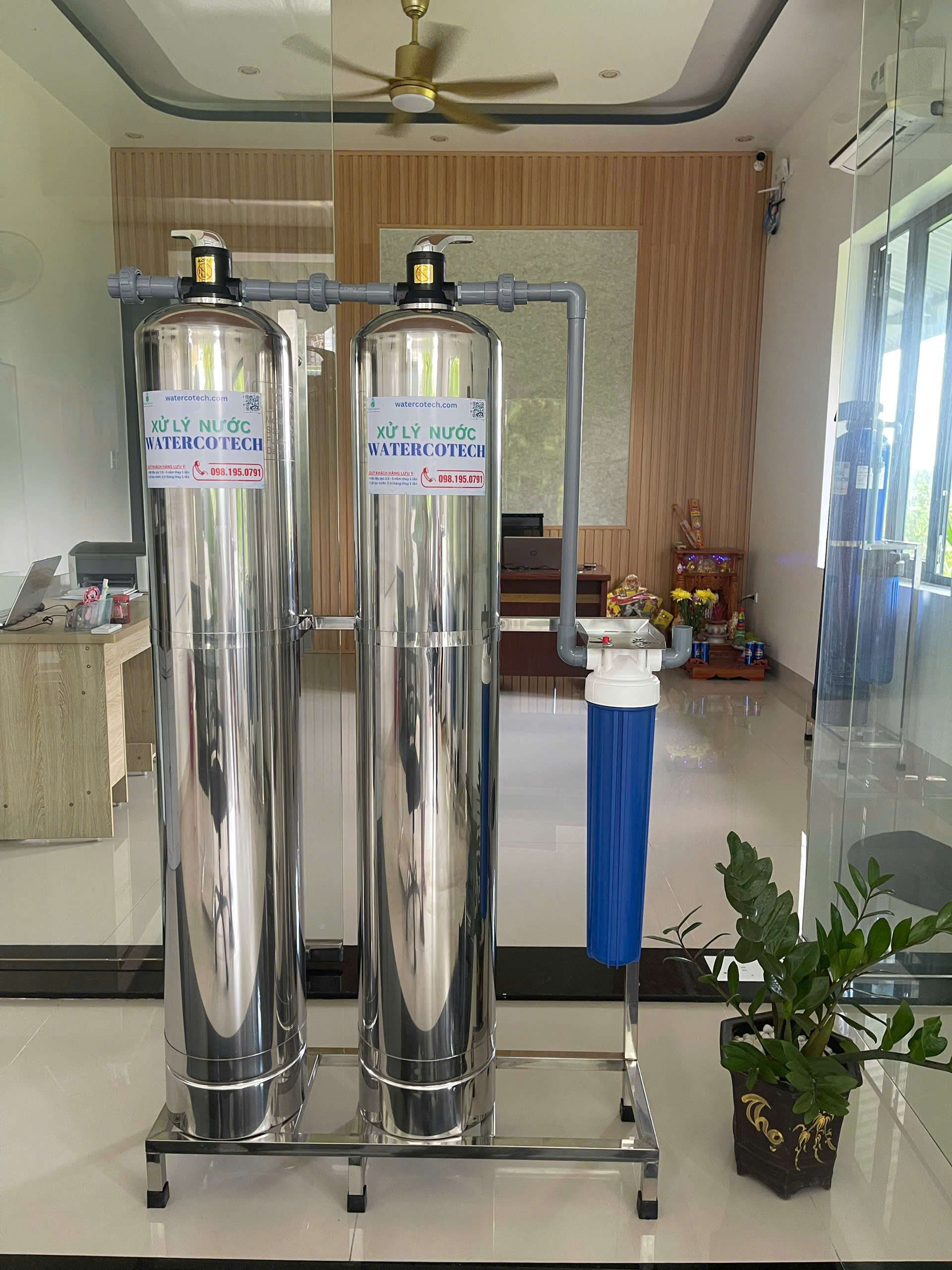 Hê lọc 2 cột inox + 2 van tay + 1 cốc gầy
